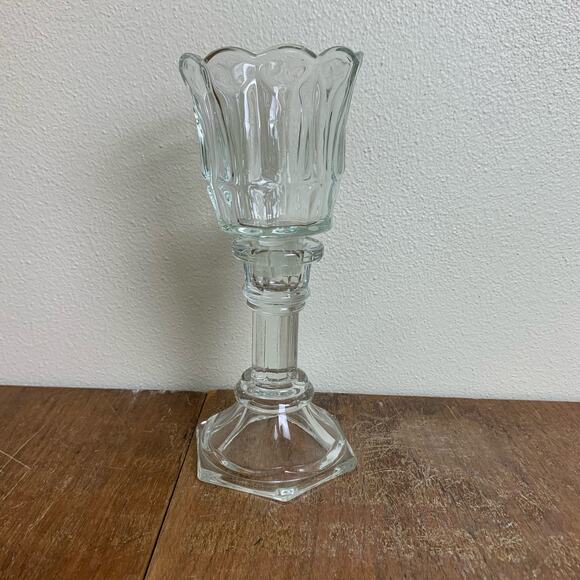 Homco 2 Piece Clear Glass Crystal Candle Votive Holder 7" Tall Vintage 90s Decor - Picture 1 of 8